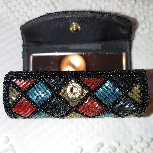 Vintage Hato Hasi beaded lipstick case and mirror - Picture 1 of 4